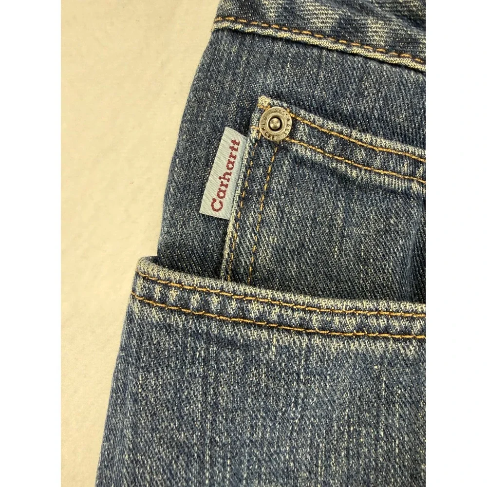 Carhartt Flannel Lined‎ Jeans Mens 36x32 Relaxed Fit Blue Denim Plaid Lined